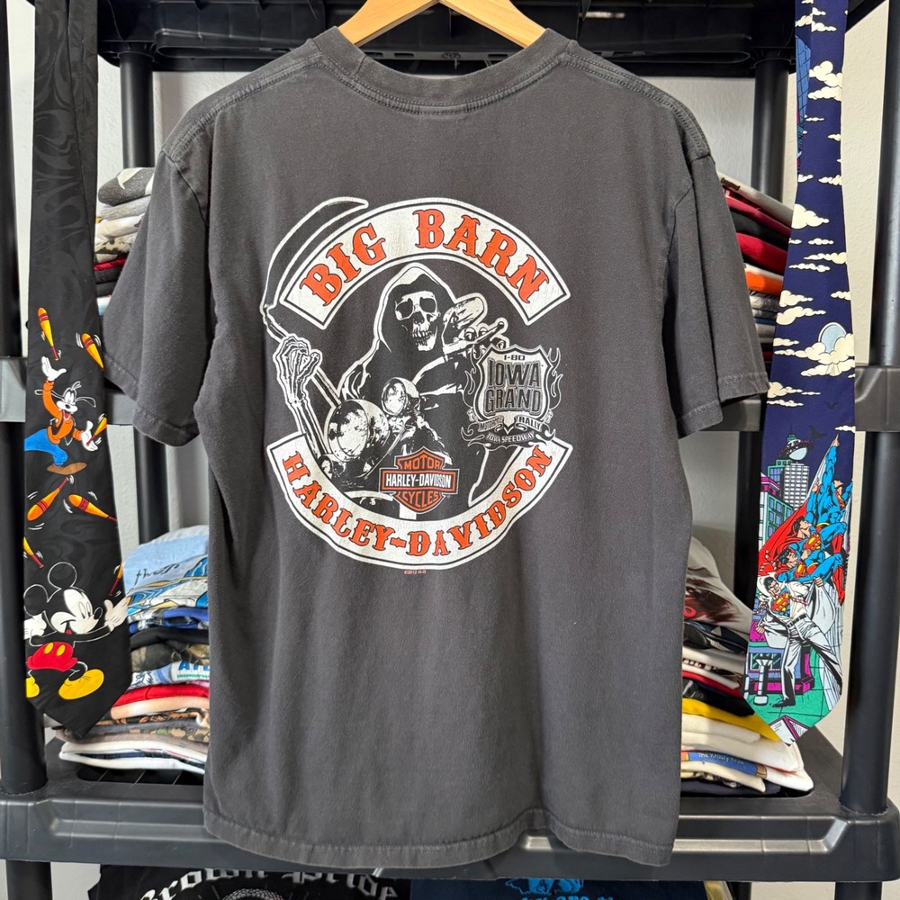 Harley-Davidson T-Shirt Big Barn Iowa Grim Reaper Large Black 2012 Biker Tee